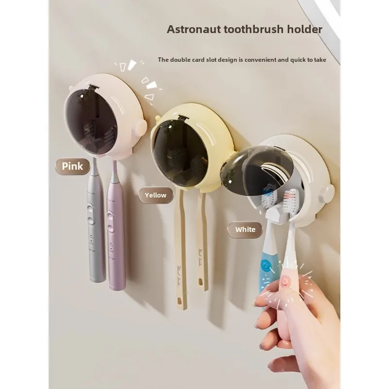 

2 Card Slots Cute Cartoon Toothbrush Holder Wall Mounted Bathroom Electric Toothbrush Storage Rack Home Accessories