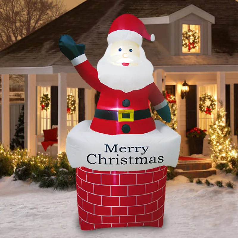 zv-Cross-border 7FT Inflatable Santa Claus Lifting Chimney Air Mold Christmas Outdoor Patio Luminous LED Decorative Ornaments*