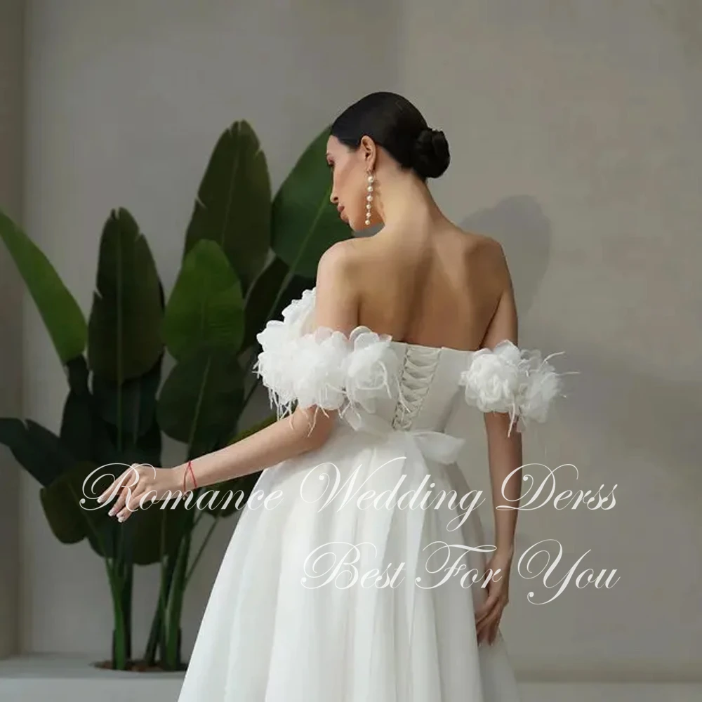 Princess Pleat Sweetheart Flowers A-Line Wedding Dress Women Off The Shoulder Backless Bridal Gown Vestidos De Novia Customized image 5