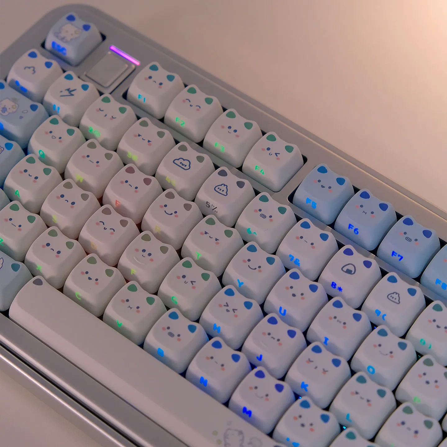 URE Cat Paradise Keycaps RGB Font Ear Shine Through Cherry Profile PBT Double Shot Emoji Keycaps For MX Mechanical Keyboard