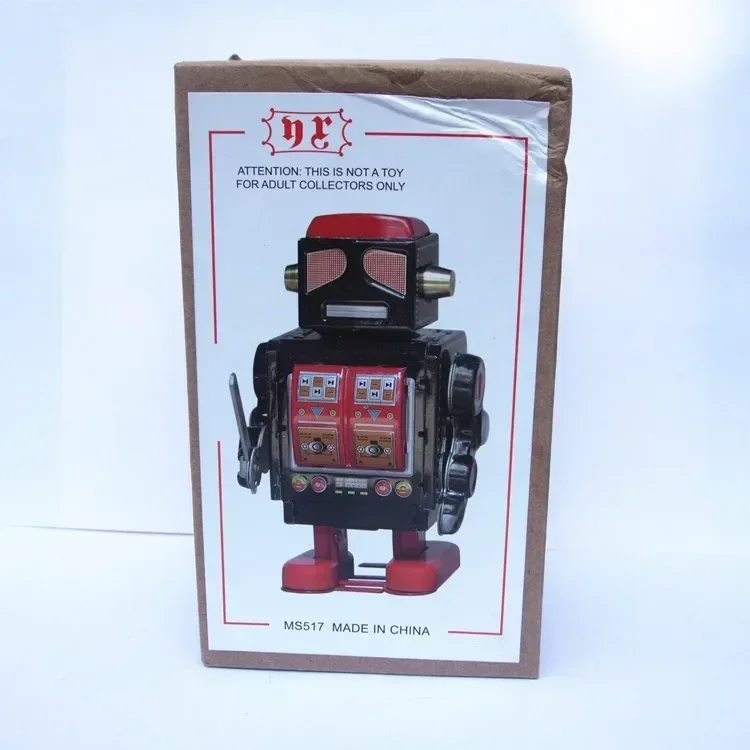 [Funny] Classic collection Retro Clockwork Wind up Metal Walking Tin Toy Warrior robot Mechanical kids christmas gift