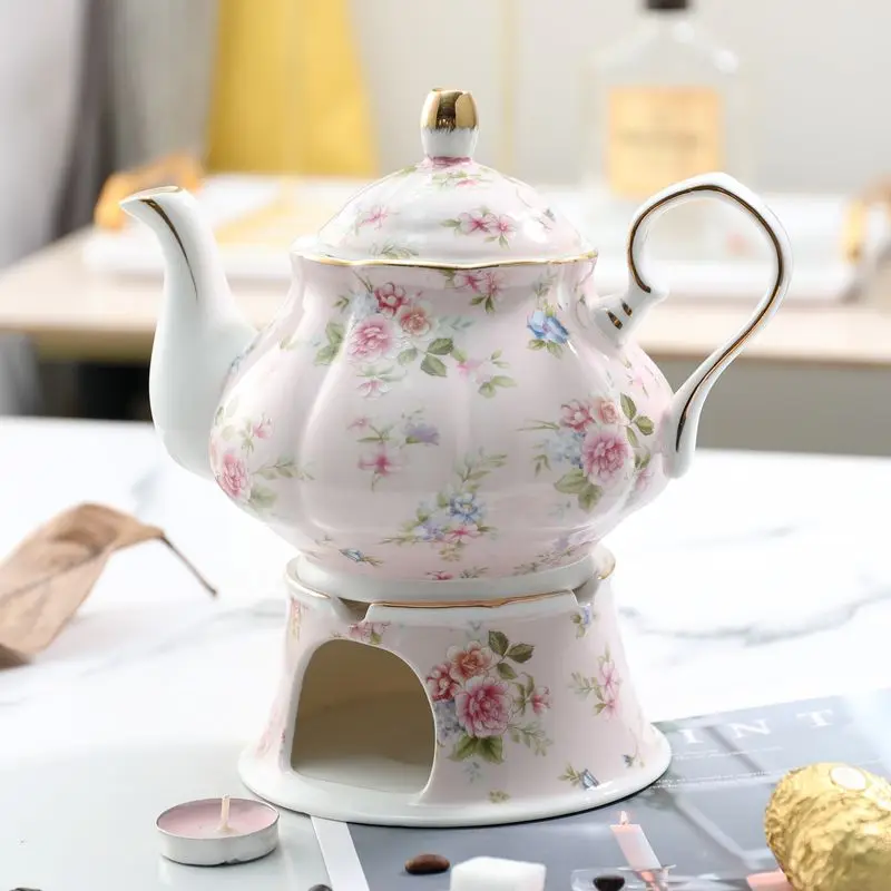 800ML European Ceramic Teapot and Tea Warmer English Afternoon Tea Set High-Grade Porcelain Coffee Pot Heat Resistant Kettle Pot