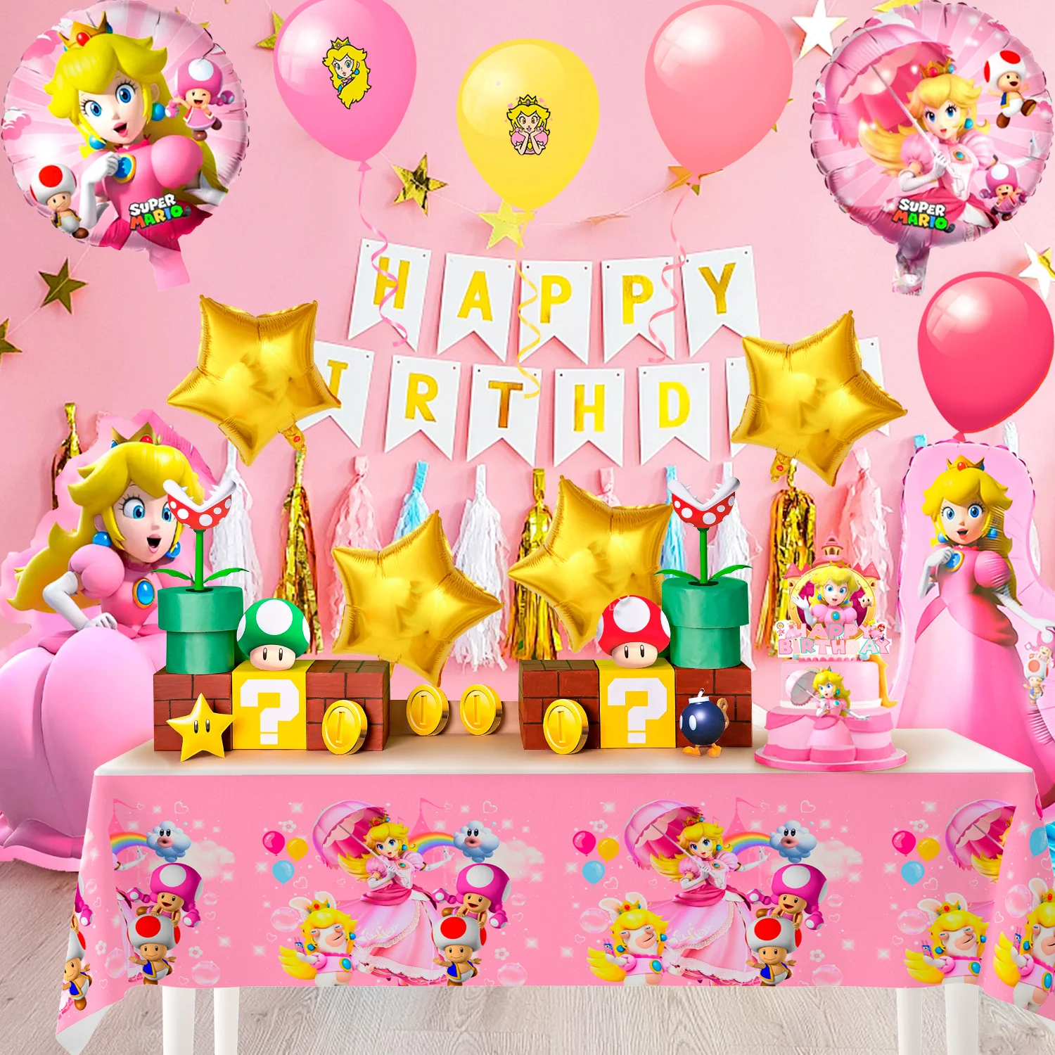 Princess Peach Balloon Party Decorations,123pcs Princess Peach Birthday Decorations Balloons Set - Latex Balloons & Foil Balloon