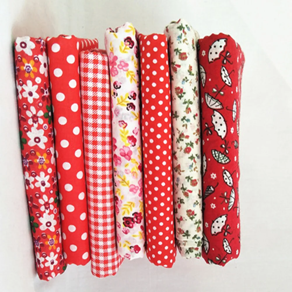 Color Mix Cotton Fabric Squares 25x25cm for Quilting Sewing For DIY 7 Pieces Each Color Green/Orange/Red/Purple/Blue