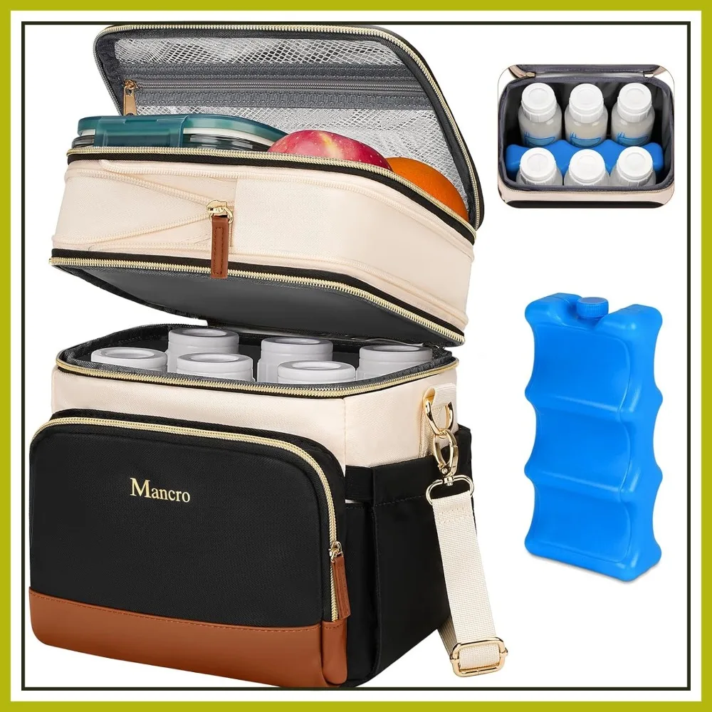 

Expandable Breast Milk Cooler Bag with Ice Pack, Double Layer Baby Bottle Bag Fits 6 Bottles Up to 9oz, Insulated Travel Bag for Nursing Moms