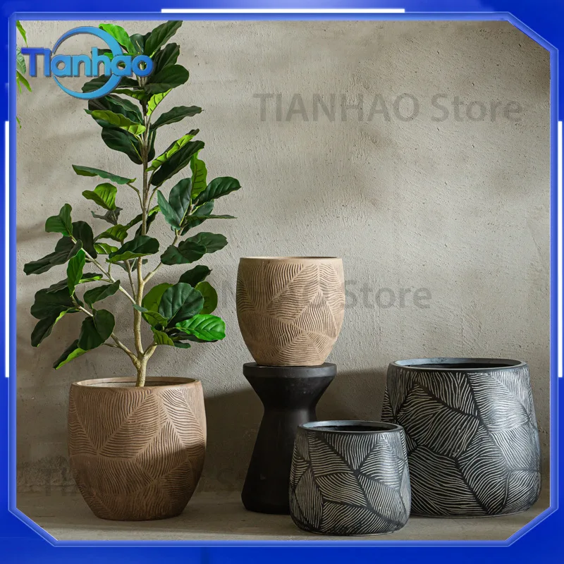 Cement flower pot simple indoor balcony large diameter high grade outdoor courtyard green potted plant decorative