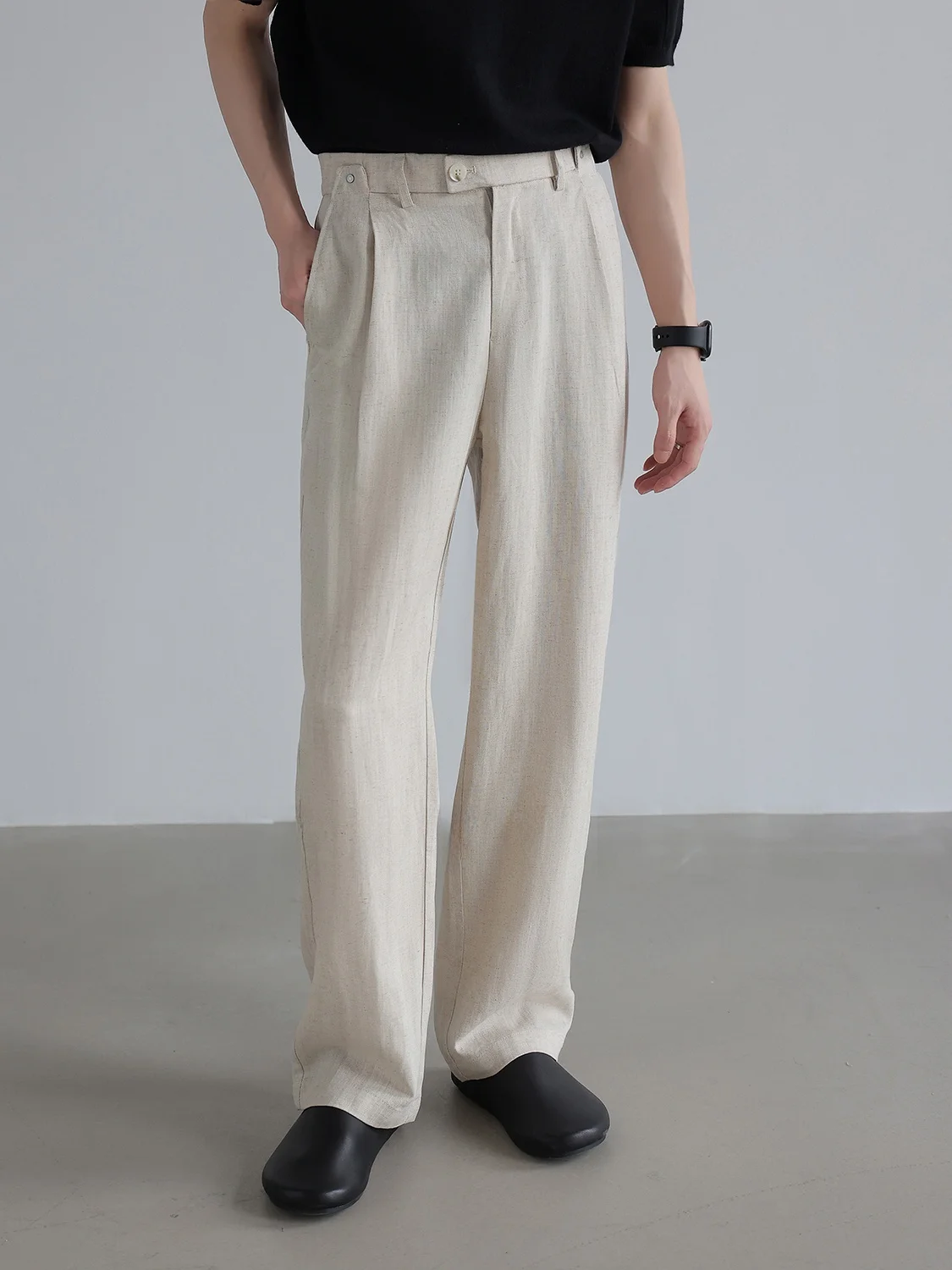 Men's Casual Straight Leg Pants Linen Mix Breathable Summer Cool Feeling Anti-Wrinkle Simple Match Long Trousers