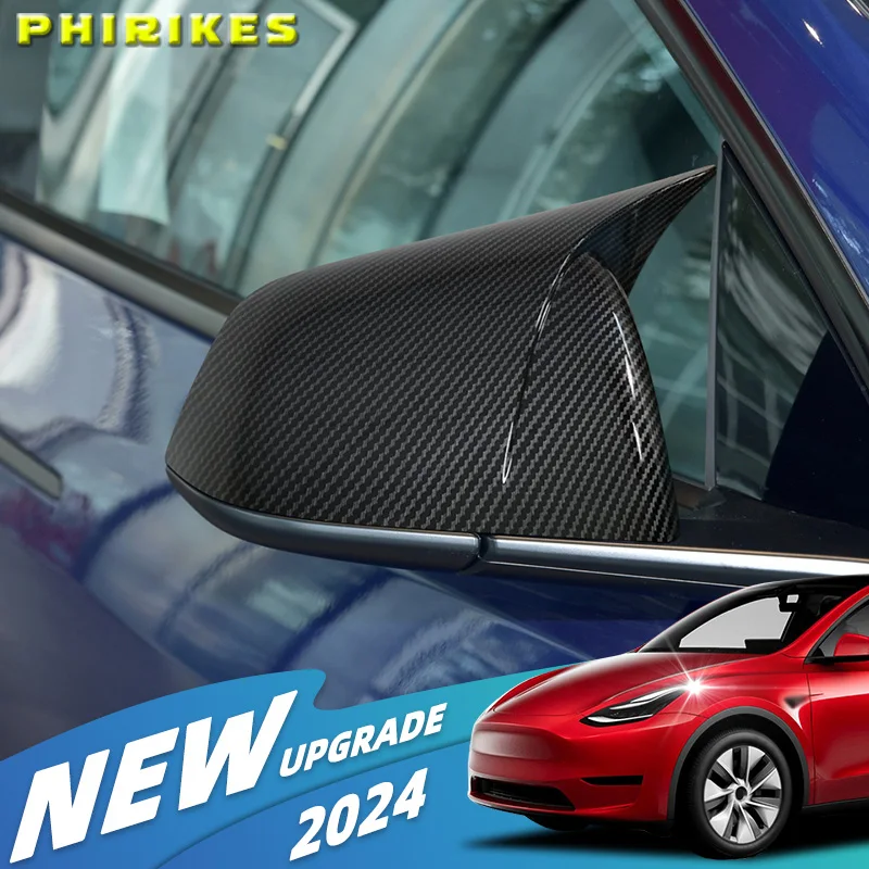 New For Tesla Model Y 2019-2023 Car Mirror Cover Auto Exterior Accessories ABS Door Side Cow Horn Rearview Mirror Cover