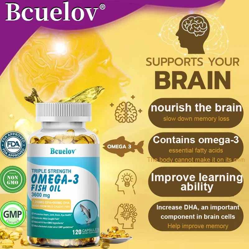 Bcuelov Omega-3 Fish Oil Dietary Supplement - Includes EPA & DHA - 3600 Mg Per Serving for Heart, Joint, Brain, Eye Health