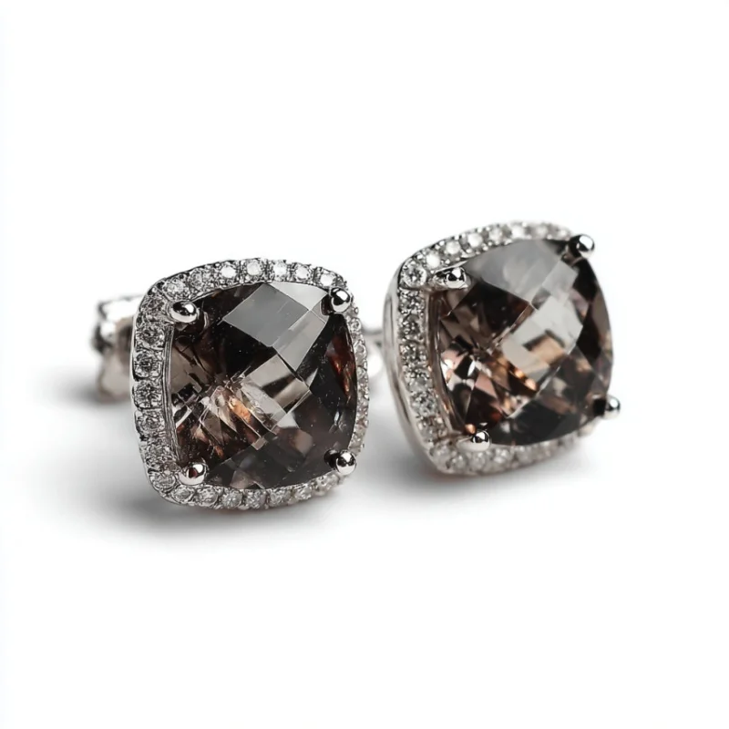 SGARIT Earrings 925 Silver Jewelry 6.5mm Cushion Shaped Natural Tea Crystal Stud Earrings are Fashionable and Elegant