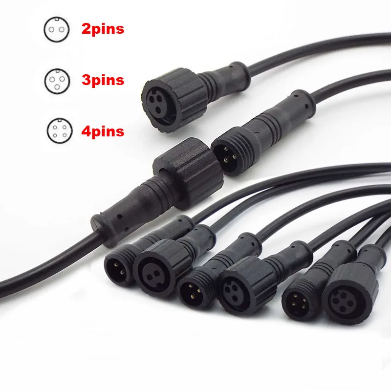 2Pin 3Pin 4Pin 24AWG 3A Cable Wire Plug for LED Light Strips Male Plug Female Head Connector Jack 15mm Waterproof IP65