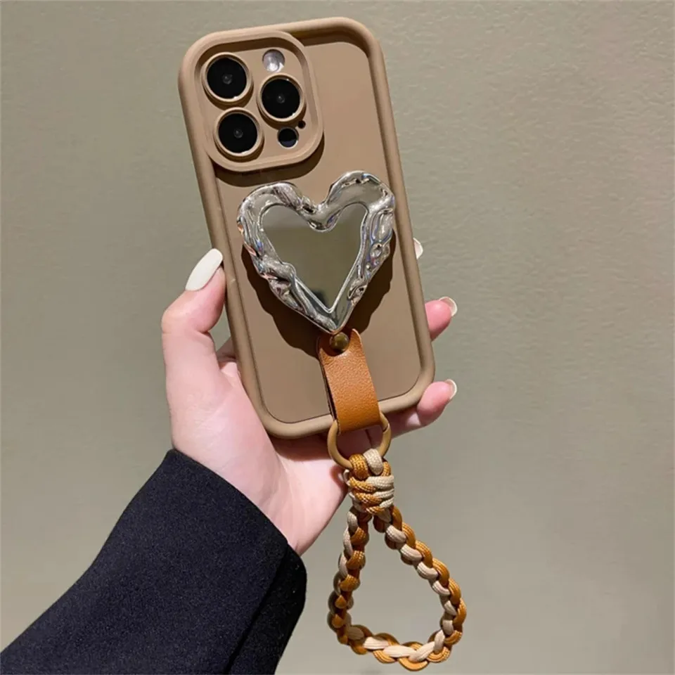 3D Love Cute INS Heart Ring Holder Stand Soft Phone Case For iPhone 11 12 13 14 15 Pro Max XS XR 7 8 Plus Lanyard Candy Cover