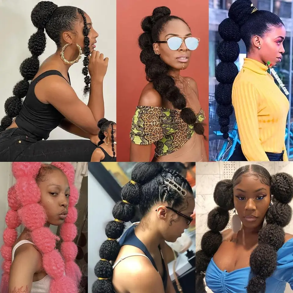Extensión de cola de caballo afro kinky para mujer negra, 18/24 pulgadas, burbuja de linterna, trenzas falsas con cordón 6
