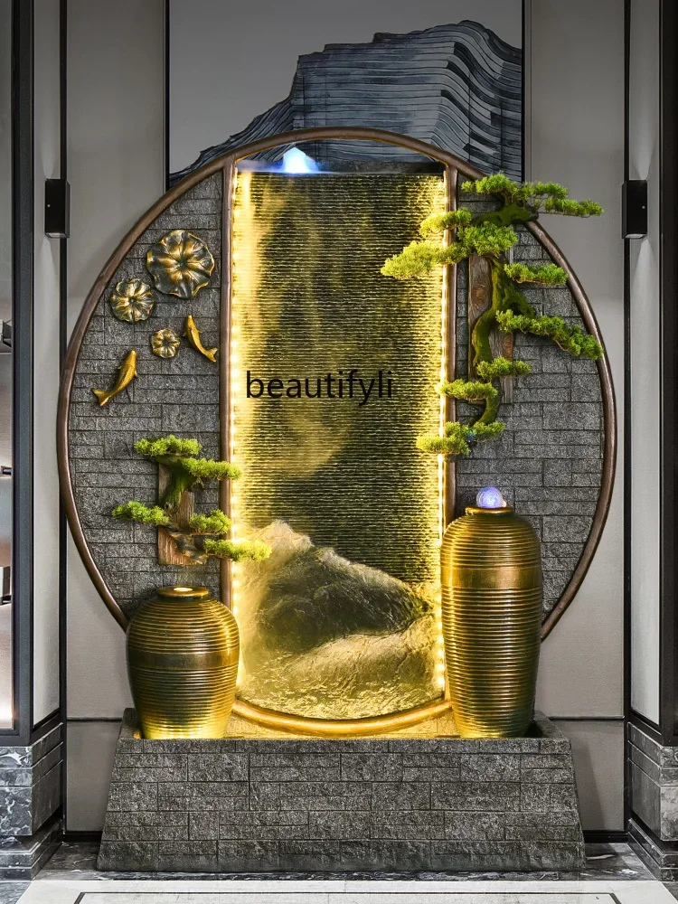 Artificial Mountain and Fountain Water Curtain Wall Landscape Humidifier Decoration Lucky Gift Living Room Courtyard