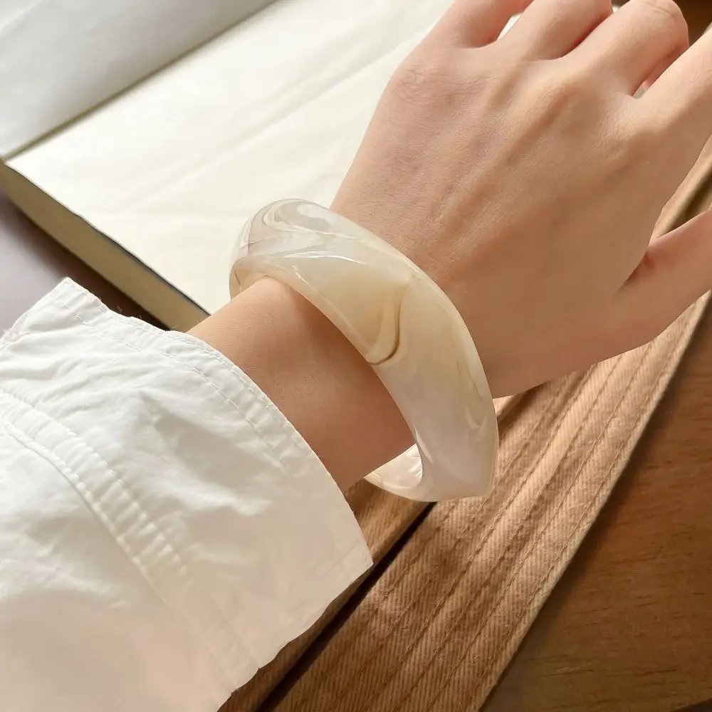 Bohemian Acrylic Bangle Europe American Style Minority Design Irregular Wide Bracelet Dopamine Smudging Retro Hand Ring Women