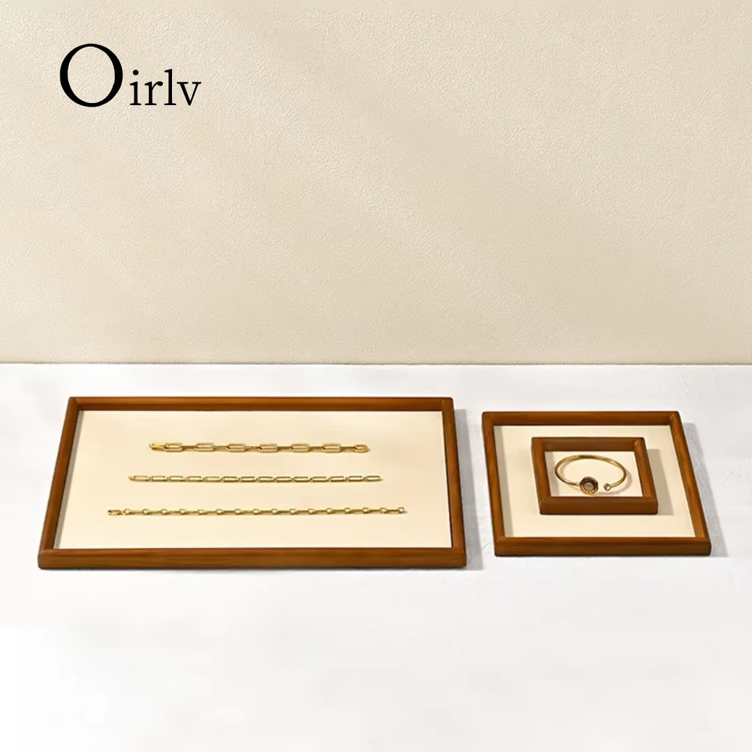 

Oirlv штабелируемый лоток для демонстрации ювелирных изделий, 4 размера, плоский лоток для хранения ювелирных изделий, большой лоток для ювелирных изделий из цельного дерева, органайзер для ювелира