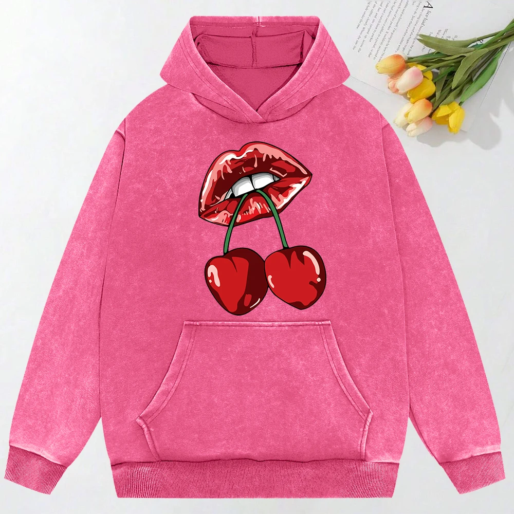 Cherries In The Mouth  Printing Women Hoody Pocket Fashion Pullover Casual Oversized Hoodie Comfortable Cotton Sweatshirt