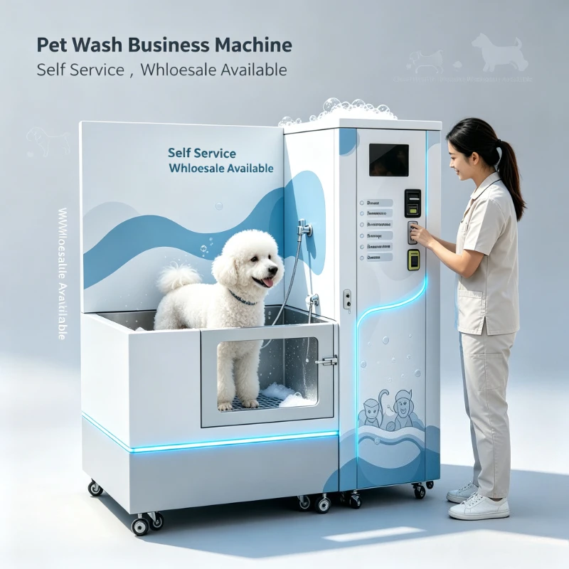 Pet Wash Dryer Self-Serve Unit, Slide-Out Grooming Tray, High-Pressure Rinse Sprayer Fixture for Retail Shop Premises