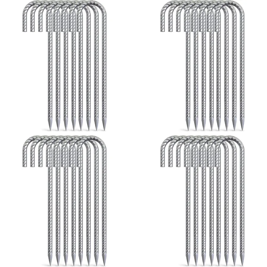 

AAGUT 32PCS Galvanized Rebar Tent Stakes J Hook 12 inch Chain Link Fence Stakes Canopy Yard Landscape Garden Staples Heavy Duty