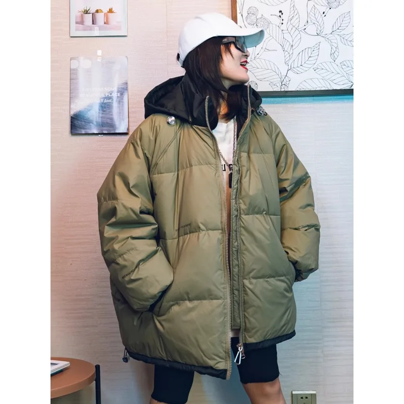 Chaqueta de plumón de pato blanco para mujer, abrigo holgado con capucha europeo de talla grande, novedad de invierno 2024