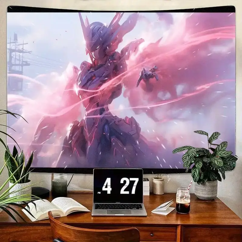 

1 шт. большой гобелен с бронированным роботом, фиолетовый, розовый, динамические энергетические тропы, небесный фон, аниме - технический гобелен для декора стен, спальни,