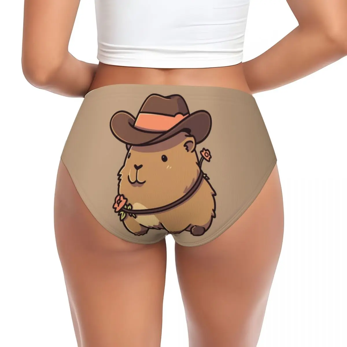 Custom Cute Capybara Cowboy Brief Panties Women Breathable Stretch Underwear