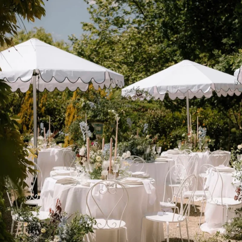 Double-Layer Wave Design Aluminum Pole White Big Umbrella | Beach, Market & Wedding Sun Sunshade Outdoor Parasol Umbrella