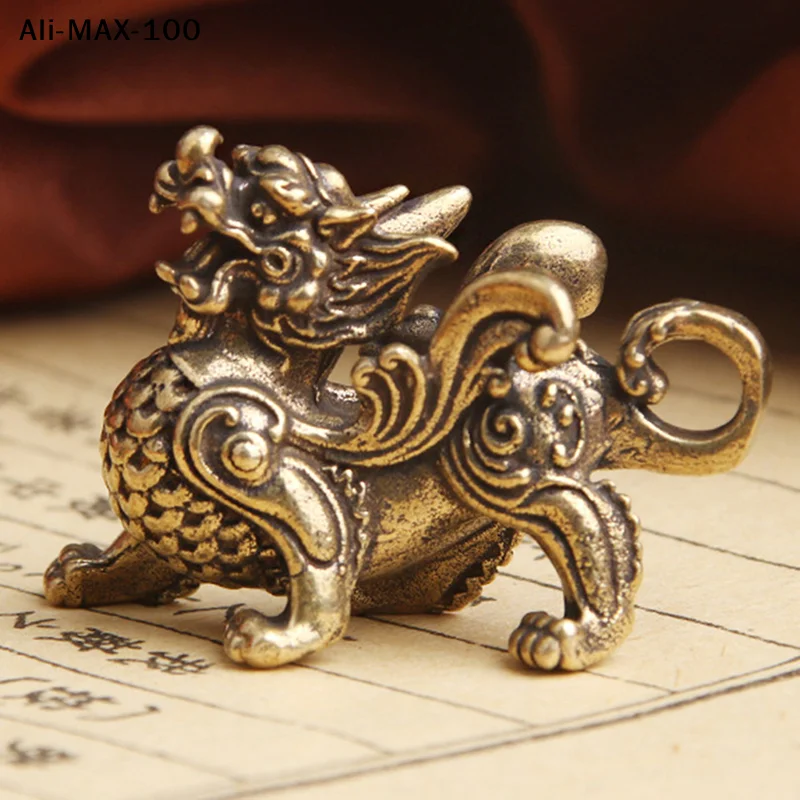 【AM3】Statue Figurine Kylinsculpture Reichtum Messing Dekor Wohlstand Guter Yao Chinesisches Pi-Ornament Qilin Drachen Glückstier Fengshui
