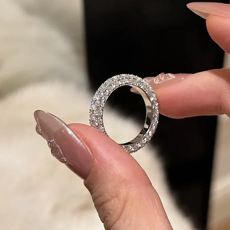 Ring Three Row Pave Zirconia Silver Plated Alloy Elegant Modern Closed Index Finger Stackable Casual Commute Jewelry Women