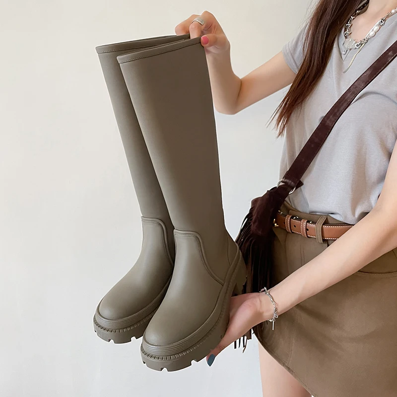 RIZABINA Size 34-40 Women Knee Boots 2023 Winter Warm Fashion Platform Heels Shoes Woman Warm Fur Long Boot Office Lady Footwear