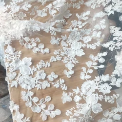 Mleczna jedwabna haftowana koronkowa tkanina, spódnica do sukienki, haft 3D, zasłona z liści kwiatowych, damska koronkowa tkanina, szycie DIY, RS4096