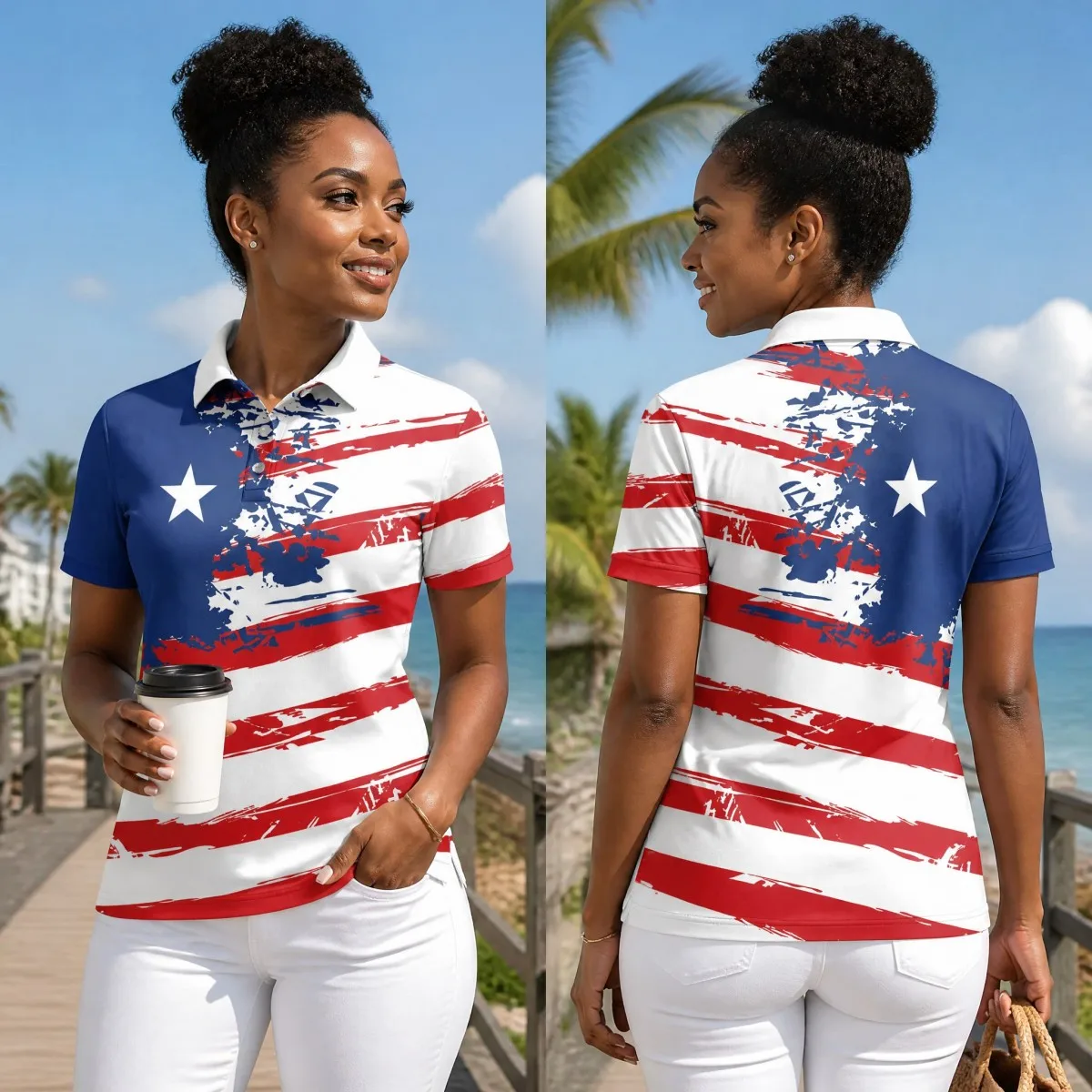 Ethnic Style Belgian Print Lapel Short Sleeve Women's Casual Fashion Retro Street Style Polo Shirt, Versatile T-Shirt