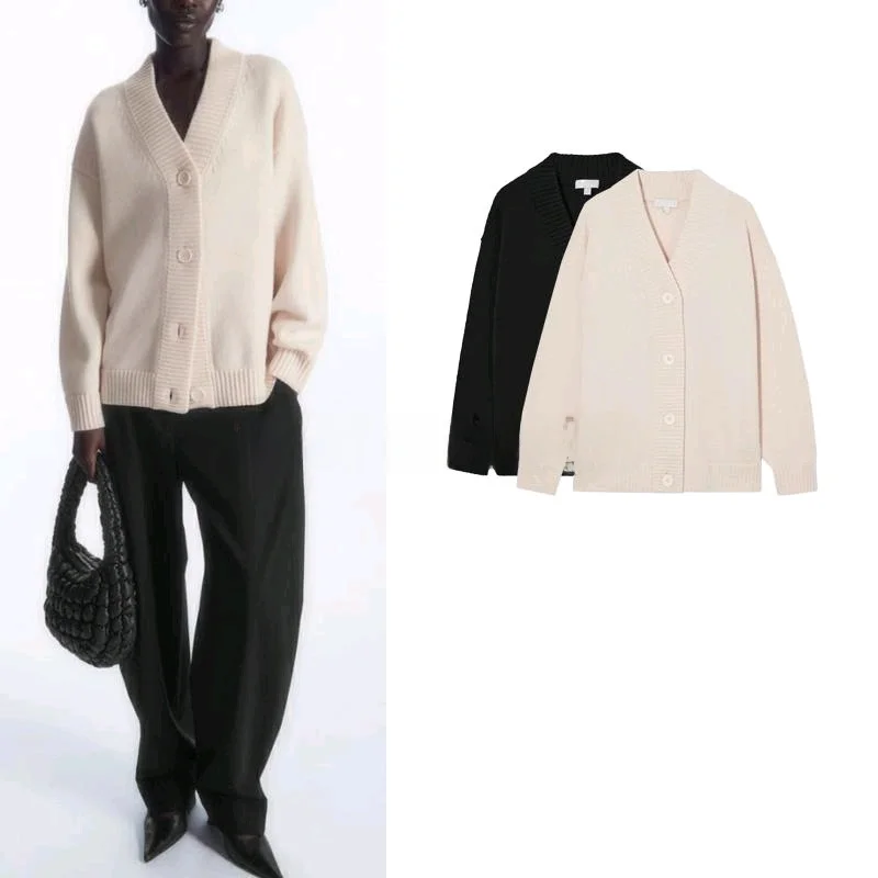 سترة فضفاضة تناسب V-Ne مضلعة من ألياف البوليستر طويلة Sve طول منتظم زر إغلاق لون نقي ربيع تخفيف Sle #1