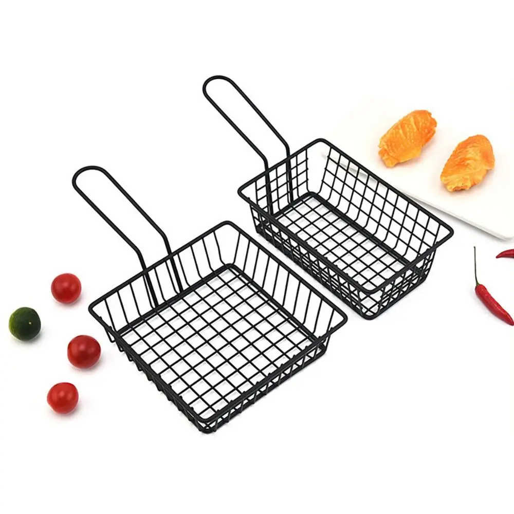1Pcs New with Handle Fryers Basket Home BBQ Kitchen Tool Food Storage Container Frying Tray French Deep Iron French Fries Holder