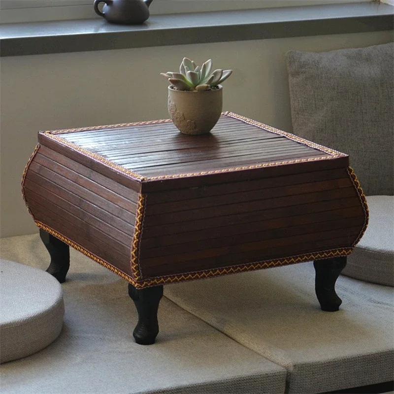 Japanese style bay window small coffee table made of rattan woven solid wood tatami small table, household kang table, low table