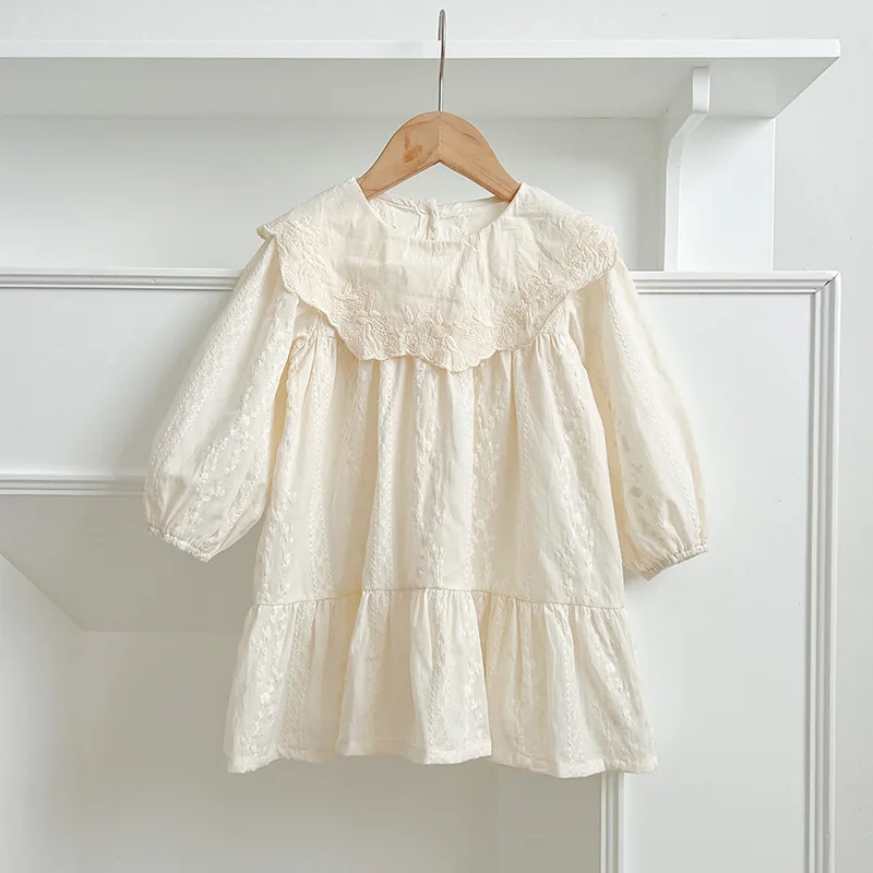 Autumn Girls' Dress Baby Girl Romper One-Piece Embroidered Big Collar Dress Sister Outfit Spring