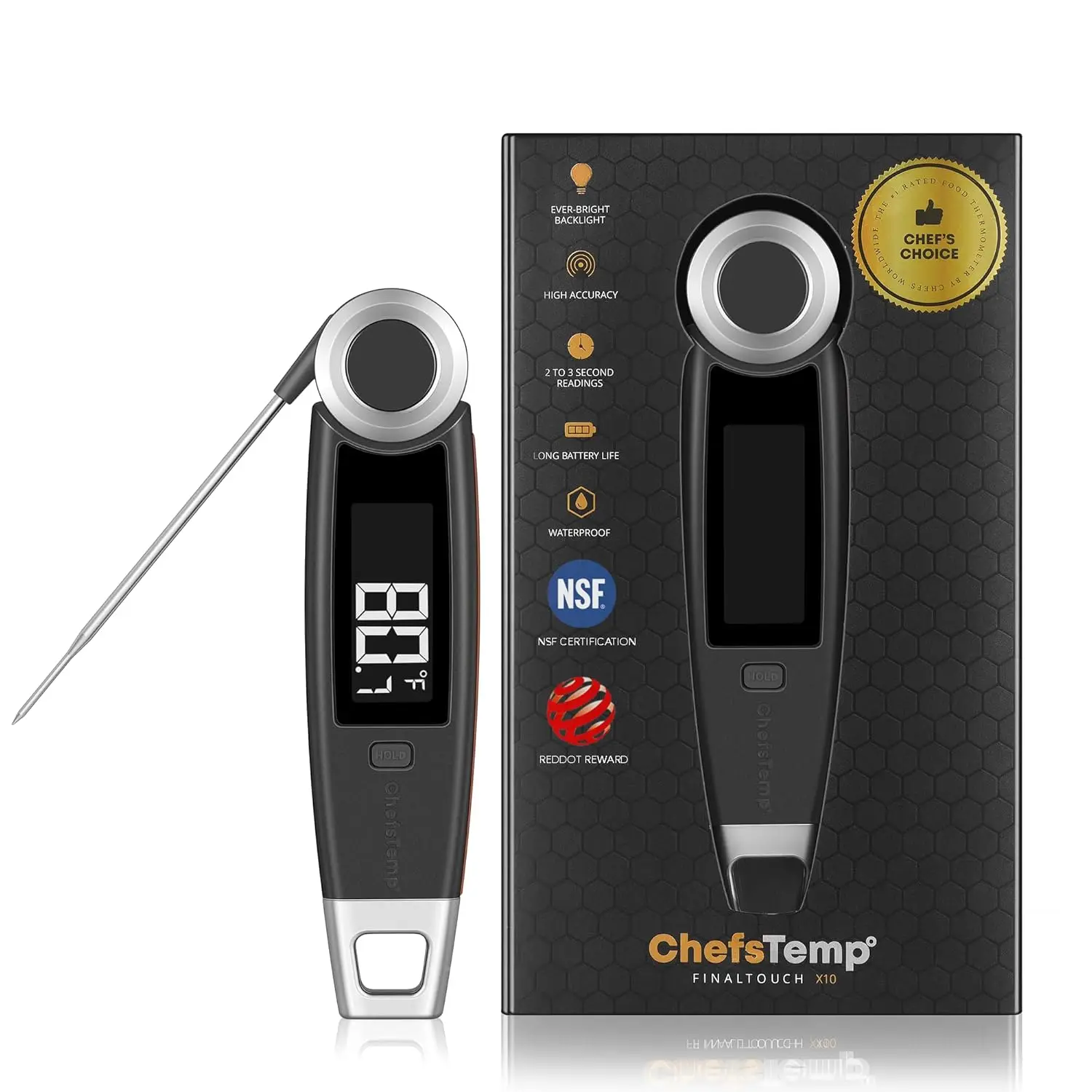 

Finaltouch X10 Digital Meat Thermometer, NSF Certified, Waterproof, Instant Read with Rotating Probe & Backlit Display