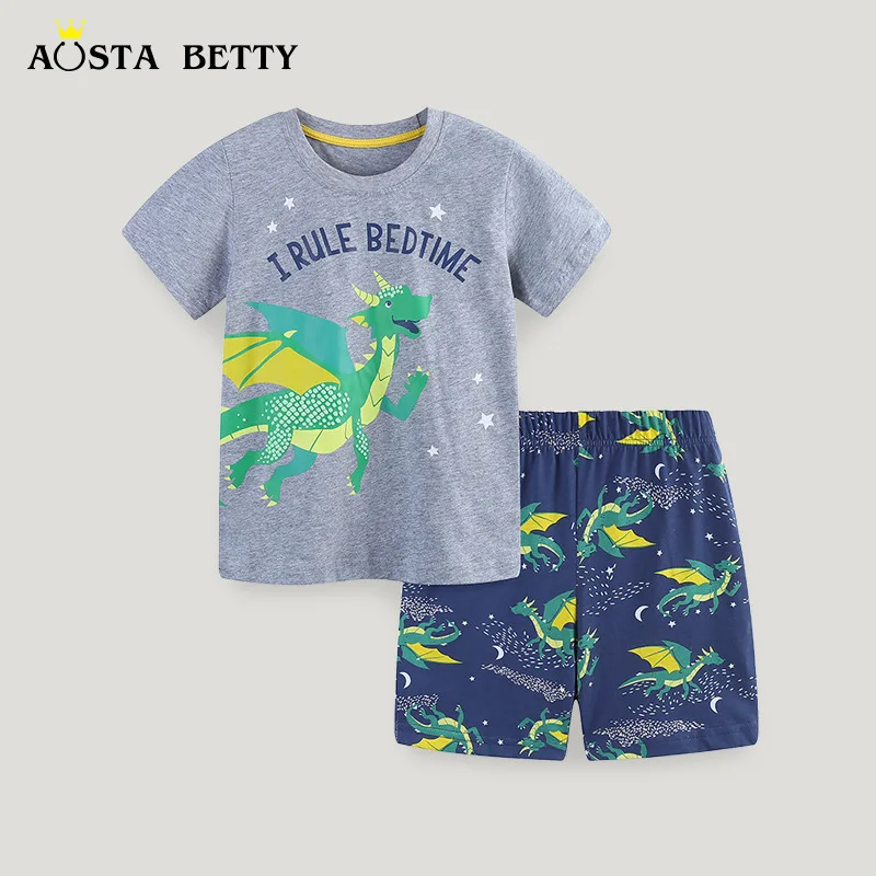 

2024Children's Clothing Wholesale Summer New Boys' Suit Children's round Neck Shorts Two-Piece SupplyAosd