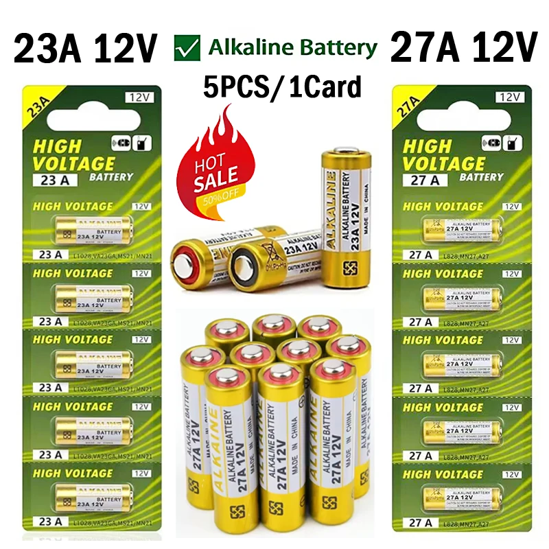 

5PCS 23A 27A 12V Dry Alkaline Battery A27 Batteries 27AE 27MN A2 L828 K27A for Remote Control Gamepad Flashlight Doorbell Toys