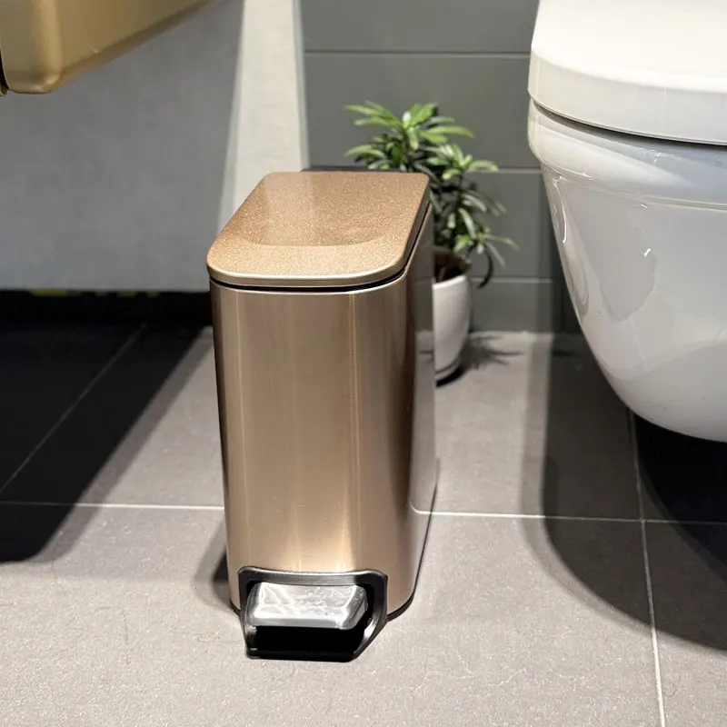 6L Stainless Steel Pedal Trash Can with Light Double Metal Narrow Design for Bathroom Bedroom Office Hotel - Luxury Waste Bin