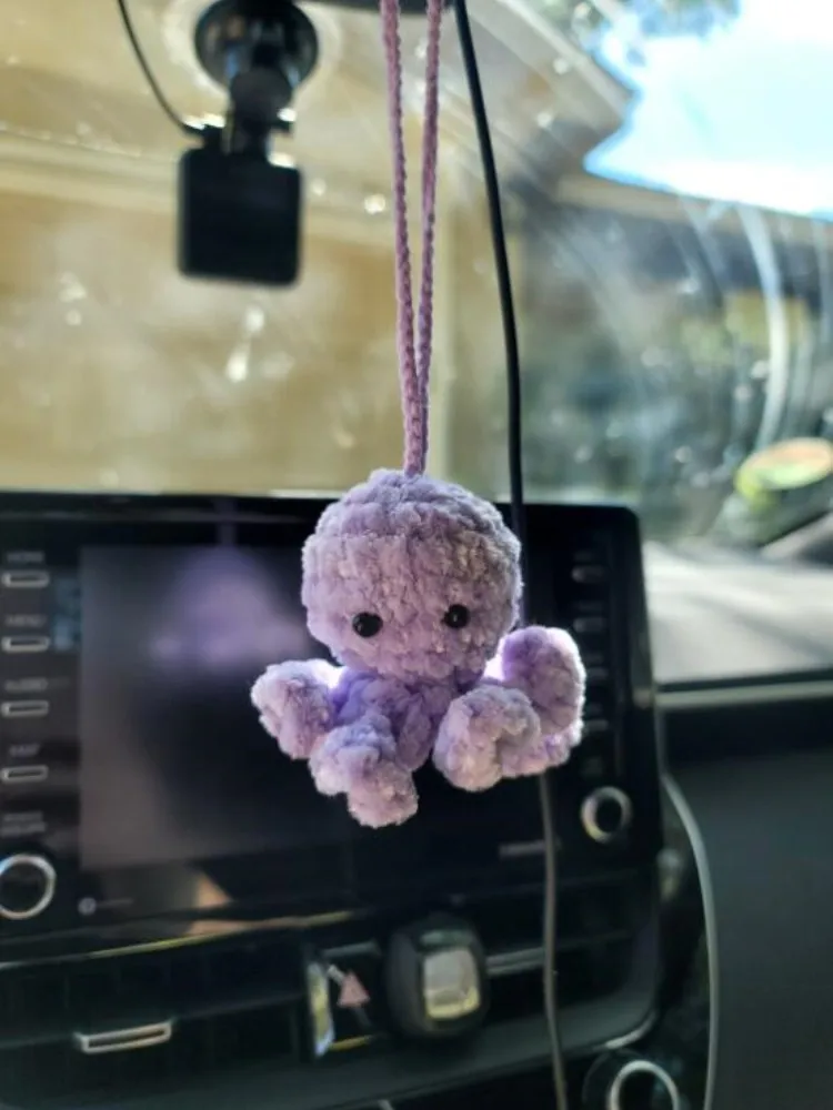 Cartoon Little Animal Handmade Crochet Turtle Rabbit Car Mirror Decoration Charm Ornaments Auto Interior Accessories Car Decor