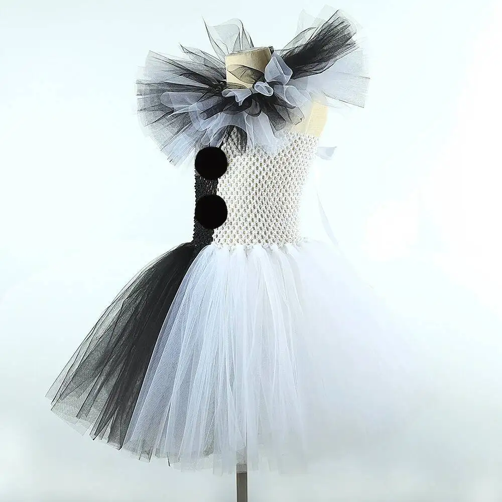 Weiß schwarz terrifier clown kostüme für mädchen gruselig halloween tutu kleid für kinder joker ausgefallene outfit kinder horror kleidung – Detail 16