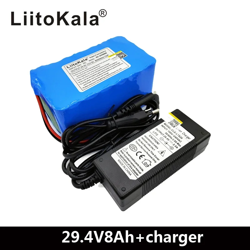 LiitoKala 24V 8ah Electric bicycle Lithium Ion Battery 29.4V 8000mAh 15A BMS 250W 24V 350W 18650 Battery Pack Wheelchair Motor