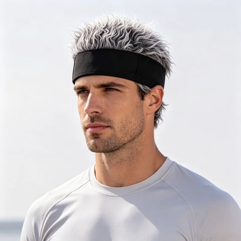 Men Womens Synthetic Wig Spiked Hair Beanie Cap Fake Short Hair Sports Running Headband Hat Hip Hop Cosplay Party Wigs Headwear view 3