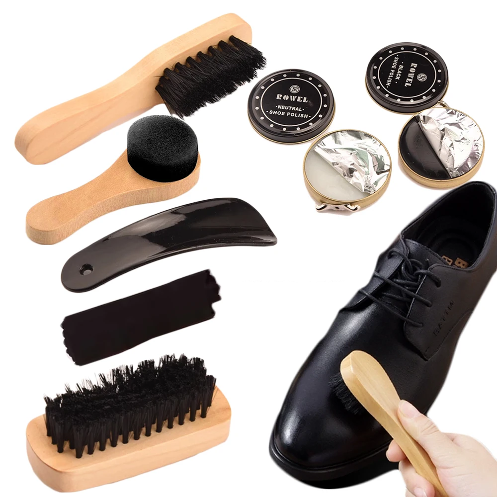 Professional Leather Shoe Care Kit with Shoe Horn Cream Polish Brush Cleaning Set for Boots Sneakers Polishing Tools for Shoes