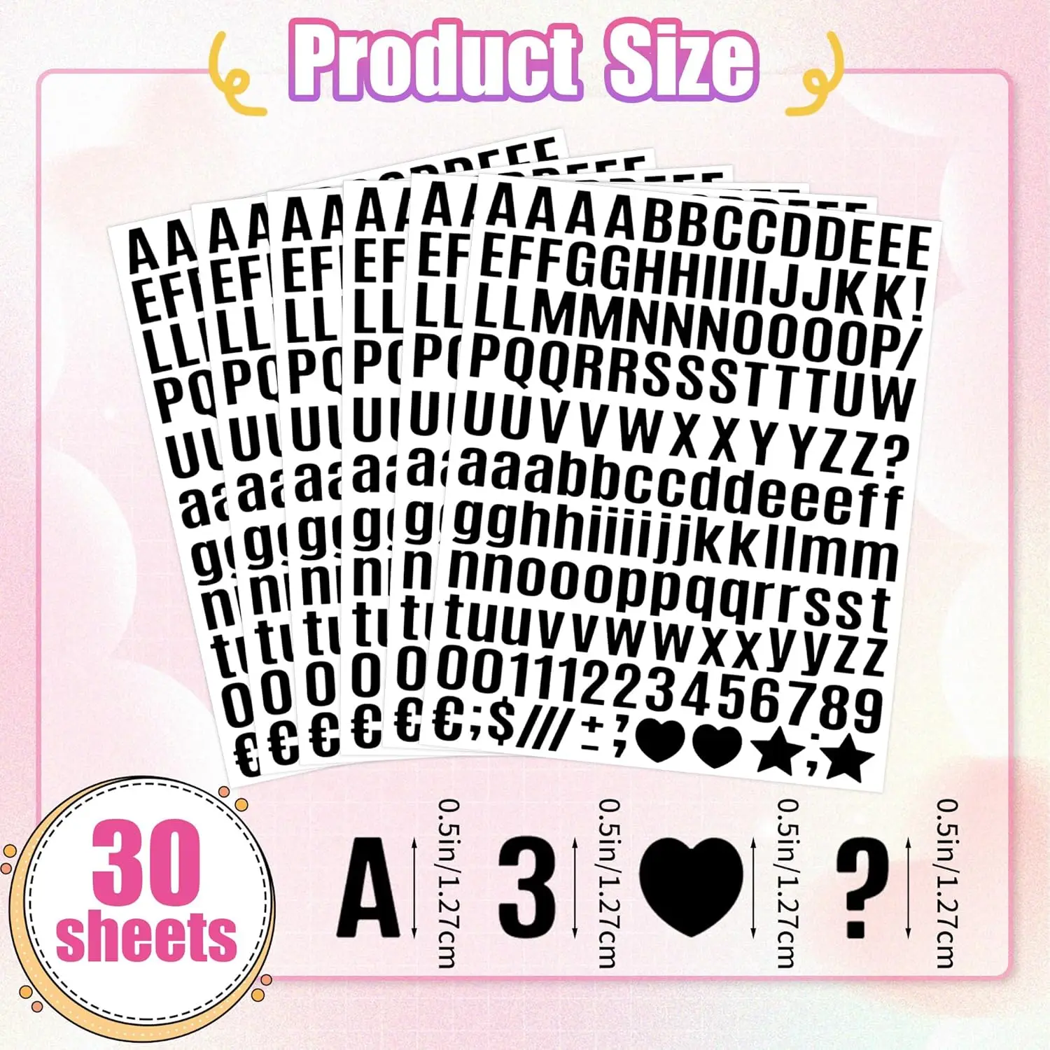 4650 Pcs 0.5 Inch Black Alphabet & Number Stickers, 30 Sheets Self-Adhesive Small Letters for Water Bottles, Mailbox, Scrapbook