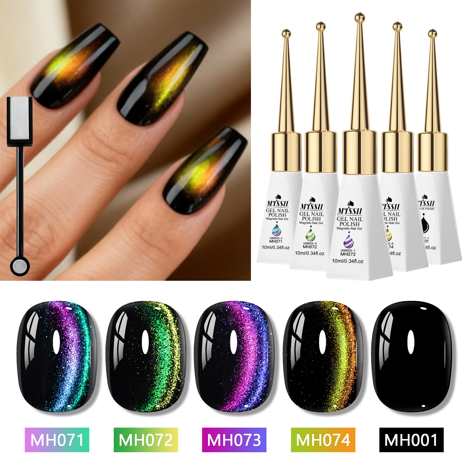 

6pcs 10ml 9D Rainbow Cat Magnetic Gel Nail Polish Set Laser Semi Permanent Soak Off UV Nail Art Gel Varnish Nail Supplies DIY