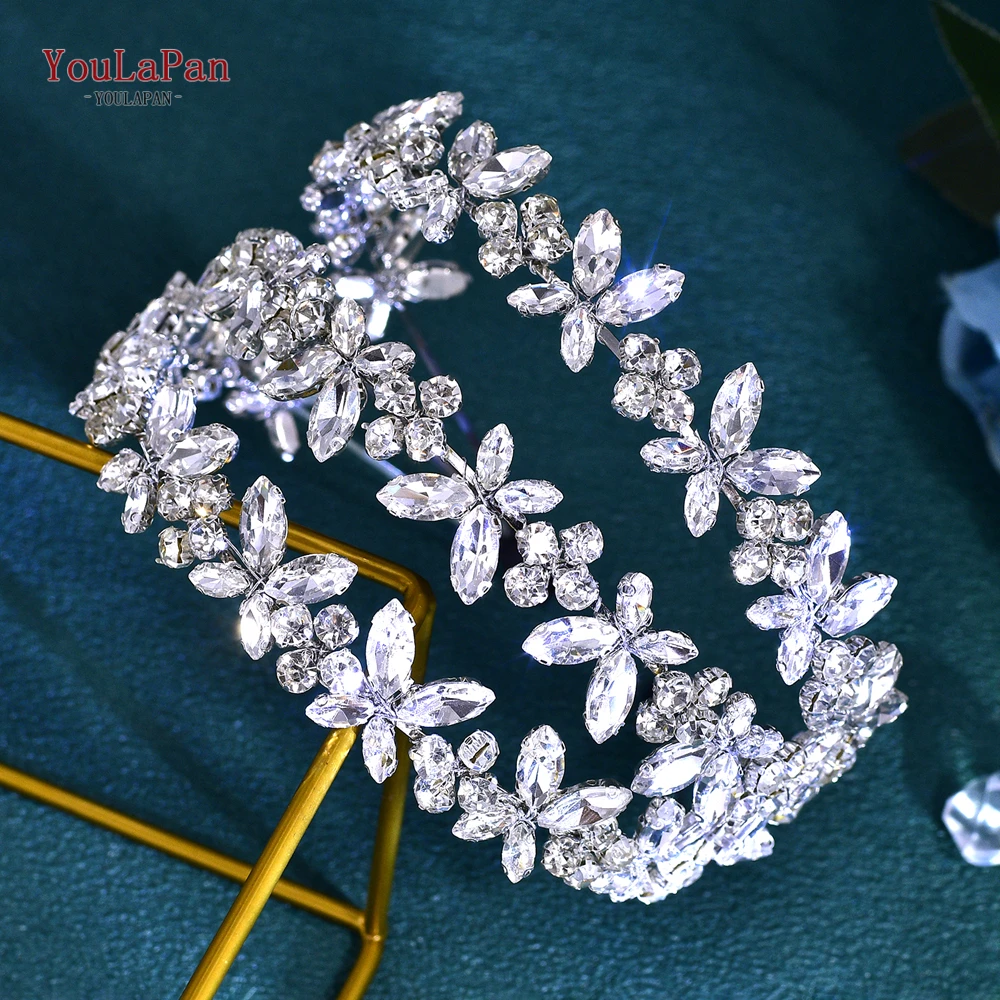 

YouLaPan Luxury Rhinestone Bridal Headband Handmade Wedding Hair Jewelry Silver Color Women Headpiece Handmade Tiara HP777