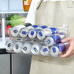 2-Layer Drink Dispenser Refrigerator Automatic Rolling Beer Cola Organizer Box Large Capacity Clear Beverage Soda Can Holder