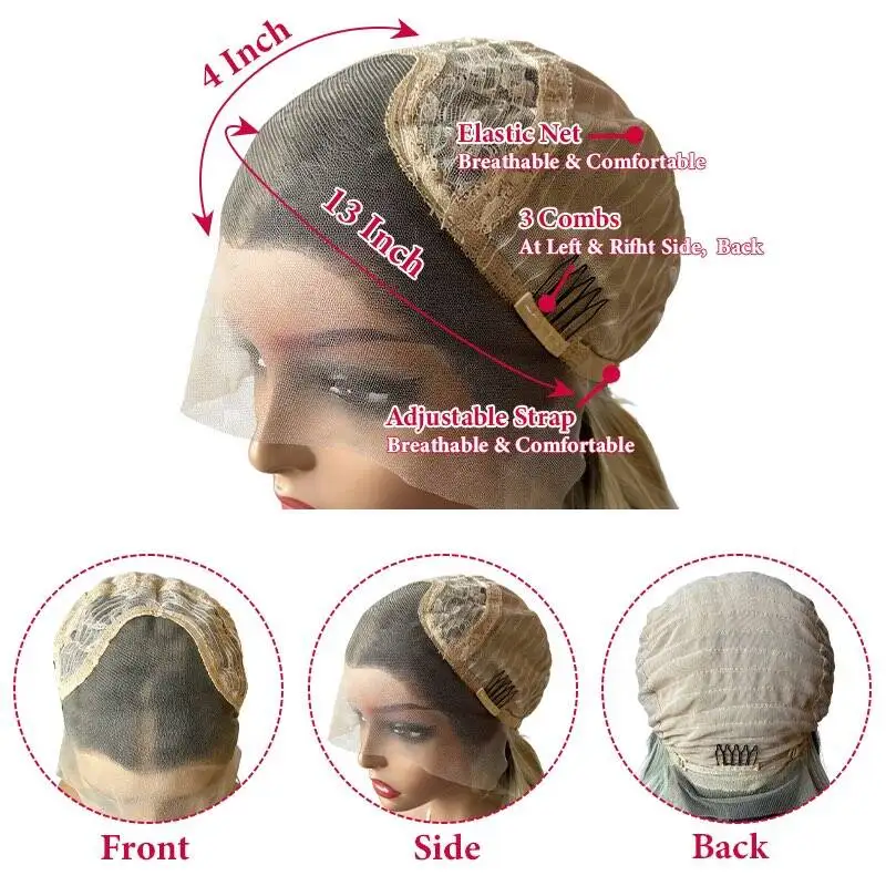 Women's Trendy Wig Ombre Ash Blonde Highlights Synthetic HD Lace Front Wig Blend Human Hair Preplucked Hairline Party Daily Wear